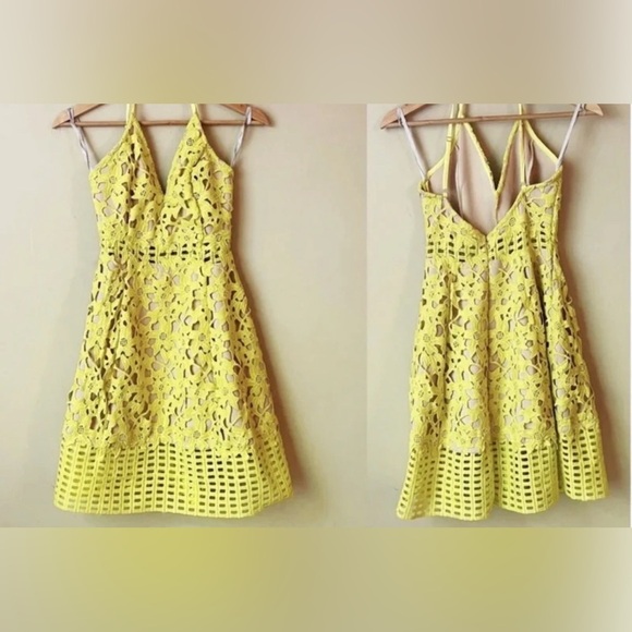 Lovers + Friends Crochet Lace Yellow Dress Fairy Boho Cottagecore Party - Picture 3 of 3